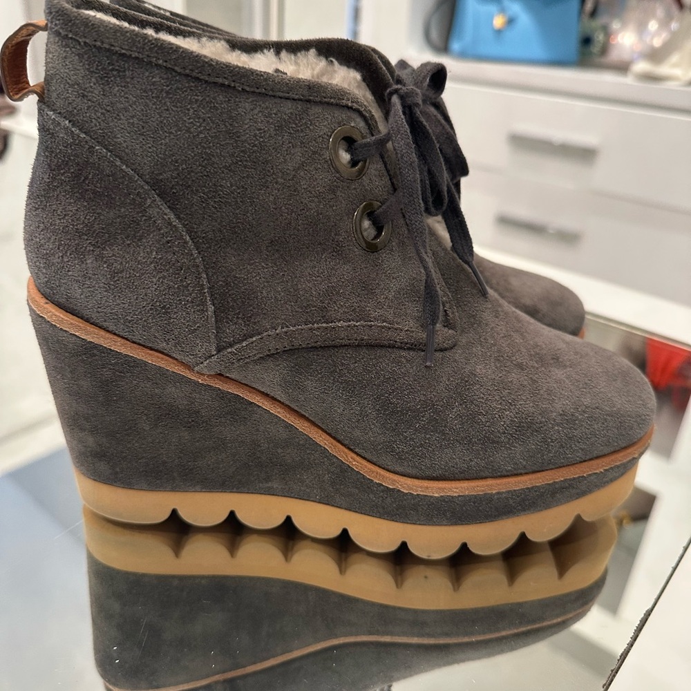 See By Chloe Charcoal Suede Wedge Boots
